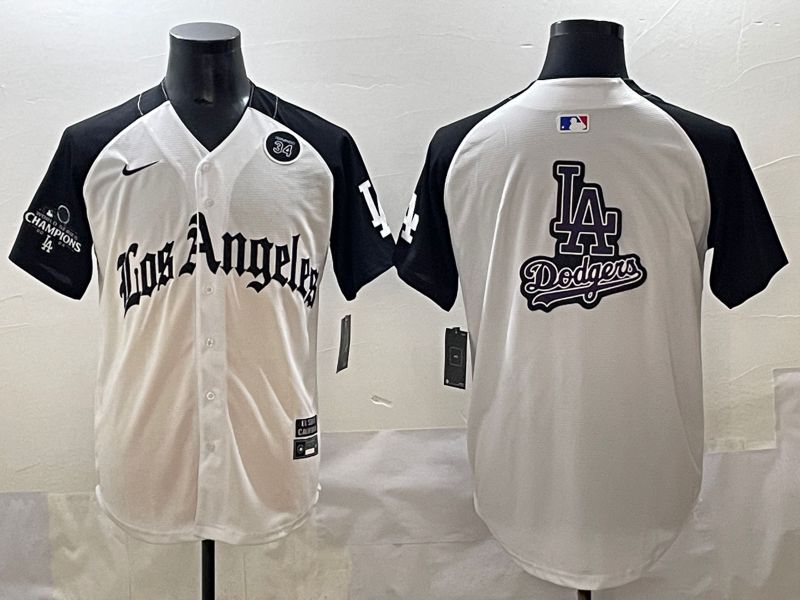 Men 2025 Los Angeles Dodgers Blank White black Five generations Joint Name Nike MLB Jersey style 52626